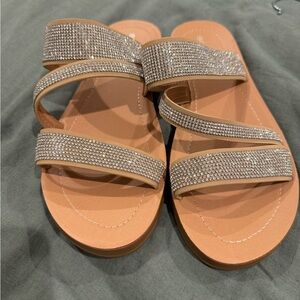 Solanz Elegant Tan Rhinestone Women's Sandals